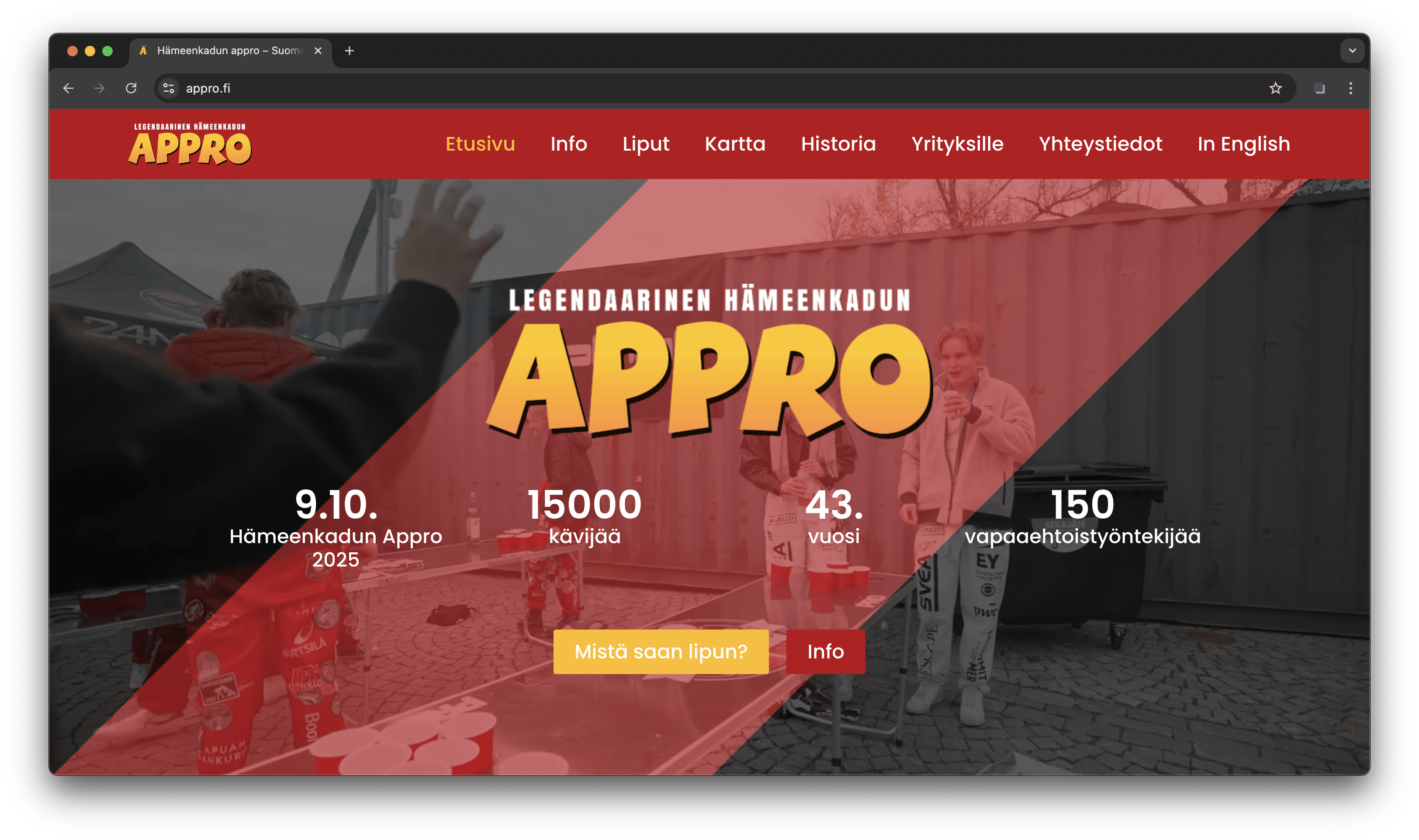 Verkkosivut tapahtumalle Hämeenkadun Appro
