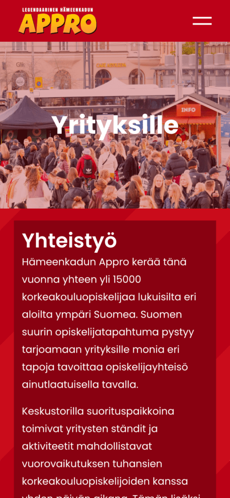 Verkkosivut tapahtumalle yrityksille sivu